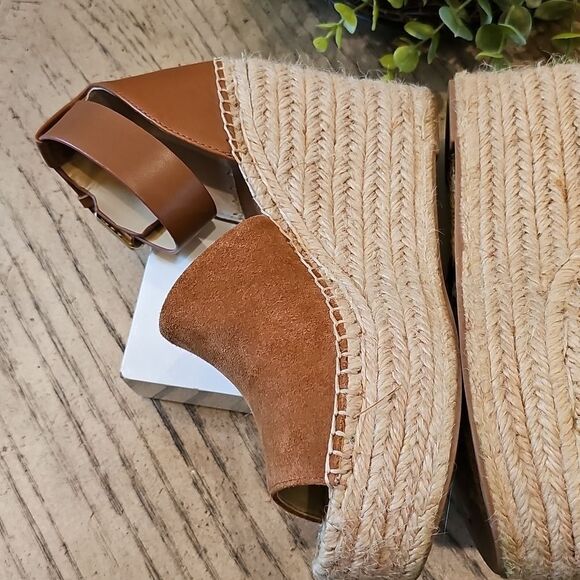 Brown Suede Espadrille Wedge Platforms Sandals Size 7.5 Marc Fisher - Picture 5 of 12